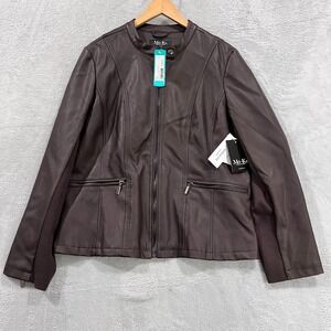 MO-KA by Santa Fe Jacket Women's XL Ebele Moto Faux Leather‎ Zip Brown